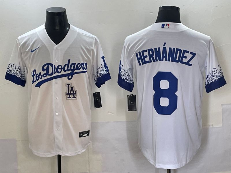 Men 2025 Los Angeles Dodgers #8 Hernandez White blue City Edition Nike MLB Jersey style 9
